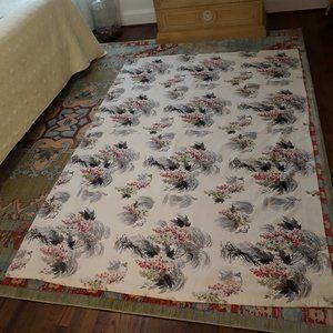 Vintage Barkcloth Floral Abstract Nubby Black Lt & Dk Pink Gray Green 88W x 50L